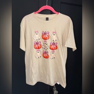 Gildan fall Ghost and Pumpkin T-Shirt - Cream